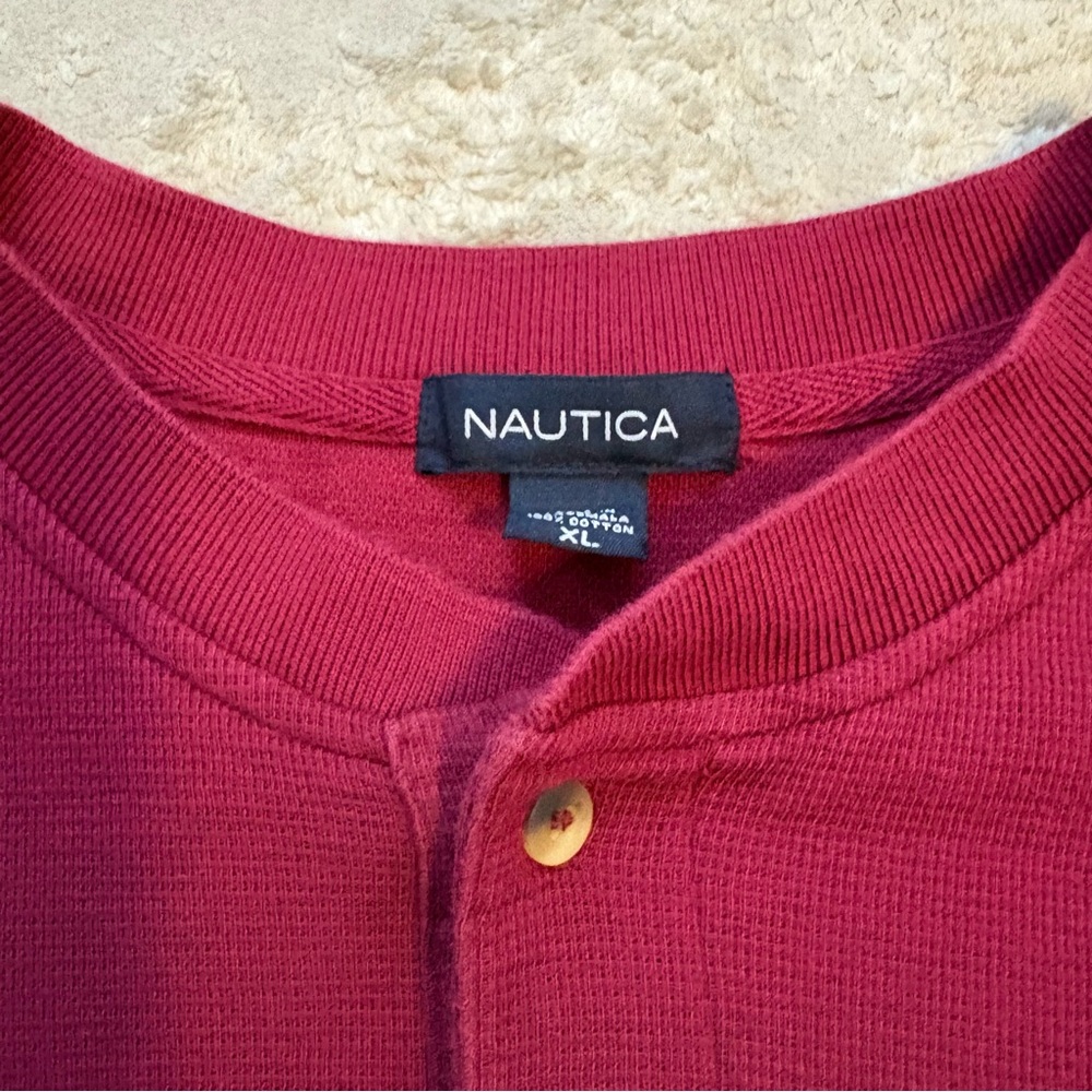 Nautica Men's Burgundy Long Sleeve Waffle Knit Henley Shirt Size Xlarge - Picture 6 of 11
